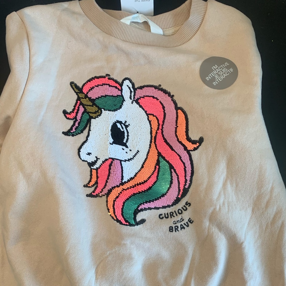 Unicorn Crewneck Pullover Sequin Detailing